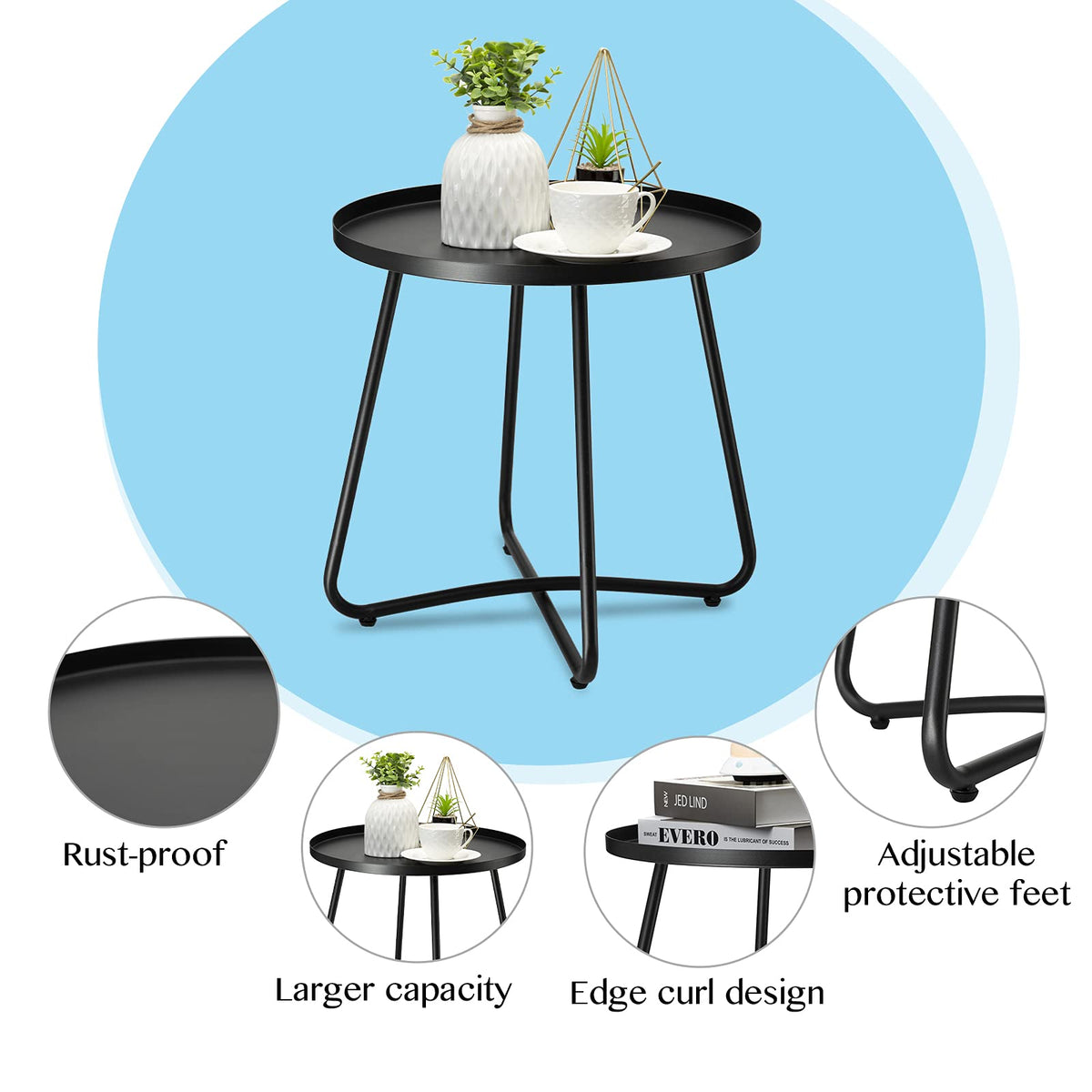Danpinera small round table shown on patio, demonstrating wind resistance and stability.