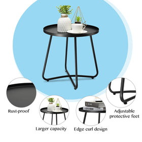 Danpinera small round table shown on patio, demonstrating wind resistance and stability.