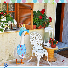 Dansydaisy birthday cake pattern bandana boosts cheerful backyard ambiance.