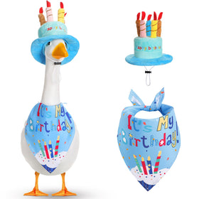 Dansydaisy happy birthday goose outfit blue hat enhances festive lawn decor.