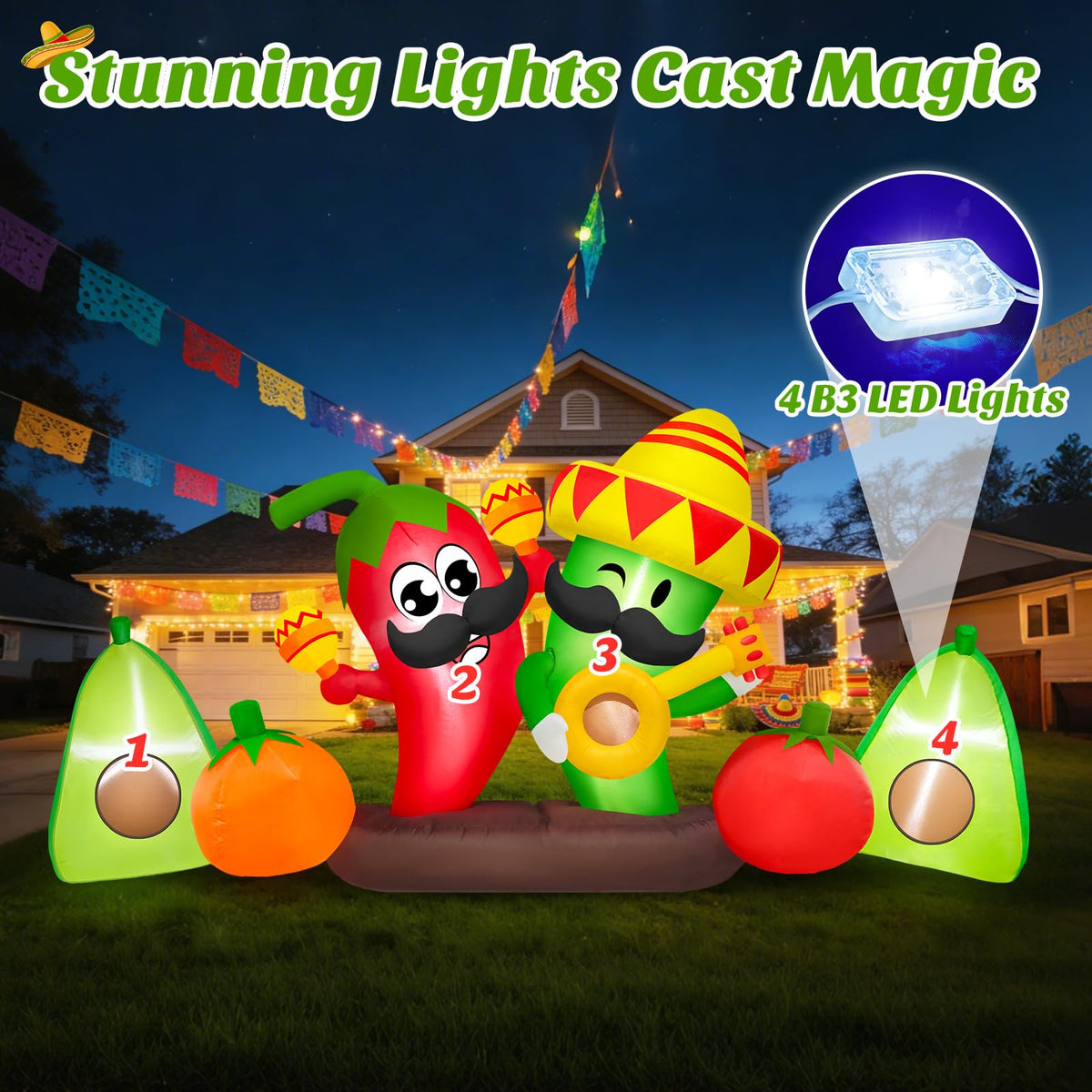 Danxilu inflatable chili green sombrero guitar adds festive yard decor