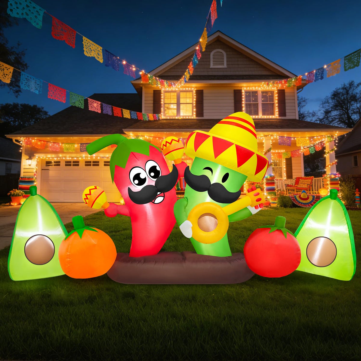 Danxilu Cinco de Mayo inflatable chili with maracas glows in outdoor party settings