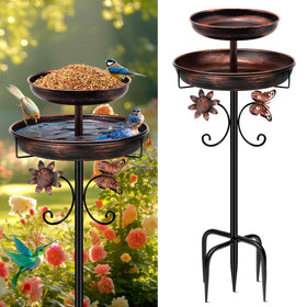 Daoeny bird bath with dual bowls for watering and feeding in outdoor garden