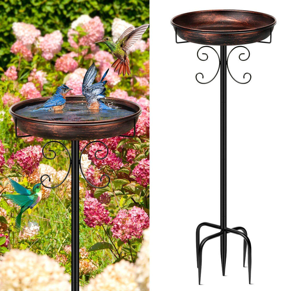 Daoeny 35in metal bird bath with five-pronged base for stable outdoor display.