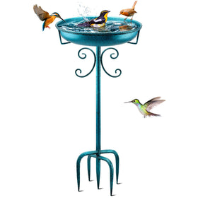 Daoeny 35in metal bird bath in blue base welcomes birds to your garden.