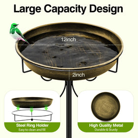 Daoeny 35in metal bird bath bowl shows large 12in diameter for more water and birds.