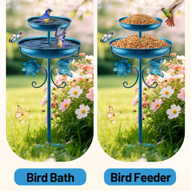 All-metal Daoeny bird bath in blue, weatherproof and rust-resistant.