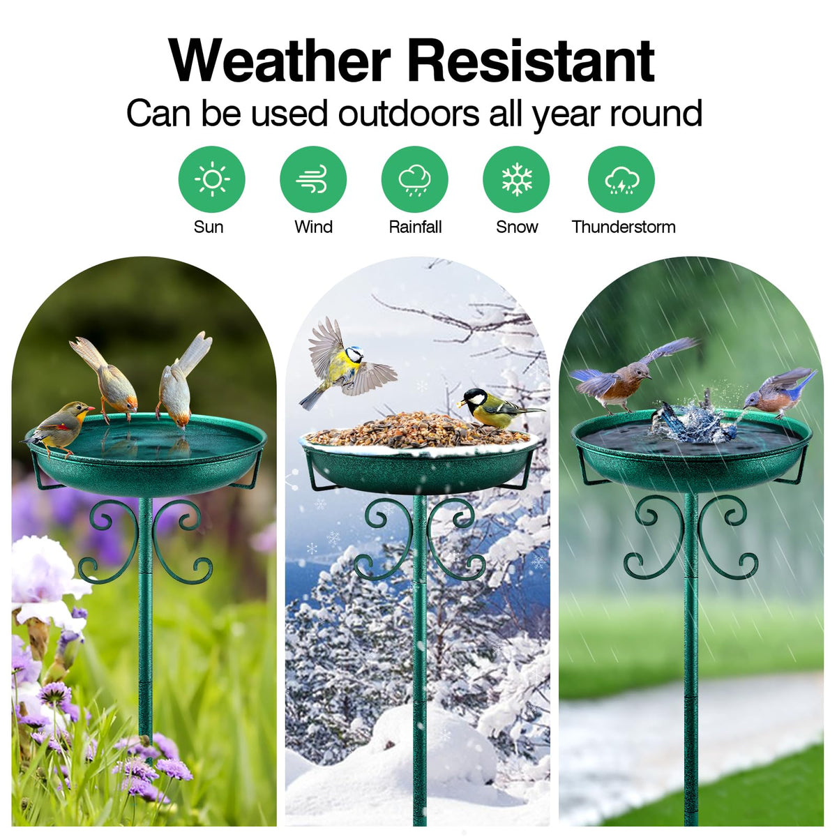 Daoeny garden birds enjoy a refreshing bath from the durable metal basin