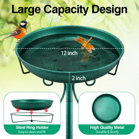 Daoeny outdoor metal bird bath setup in a sunny garden invites singing birds