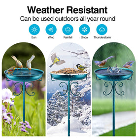 Daoeny weatherproof rustproof metal bird bath stands up to seasons.