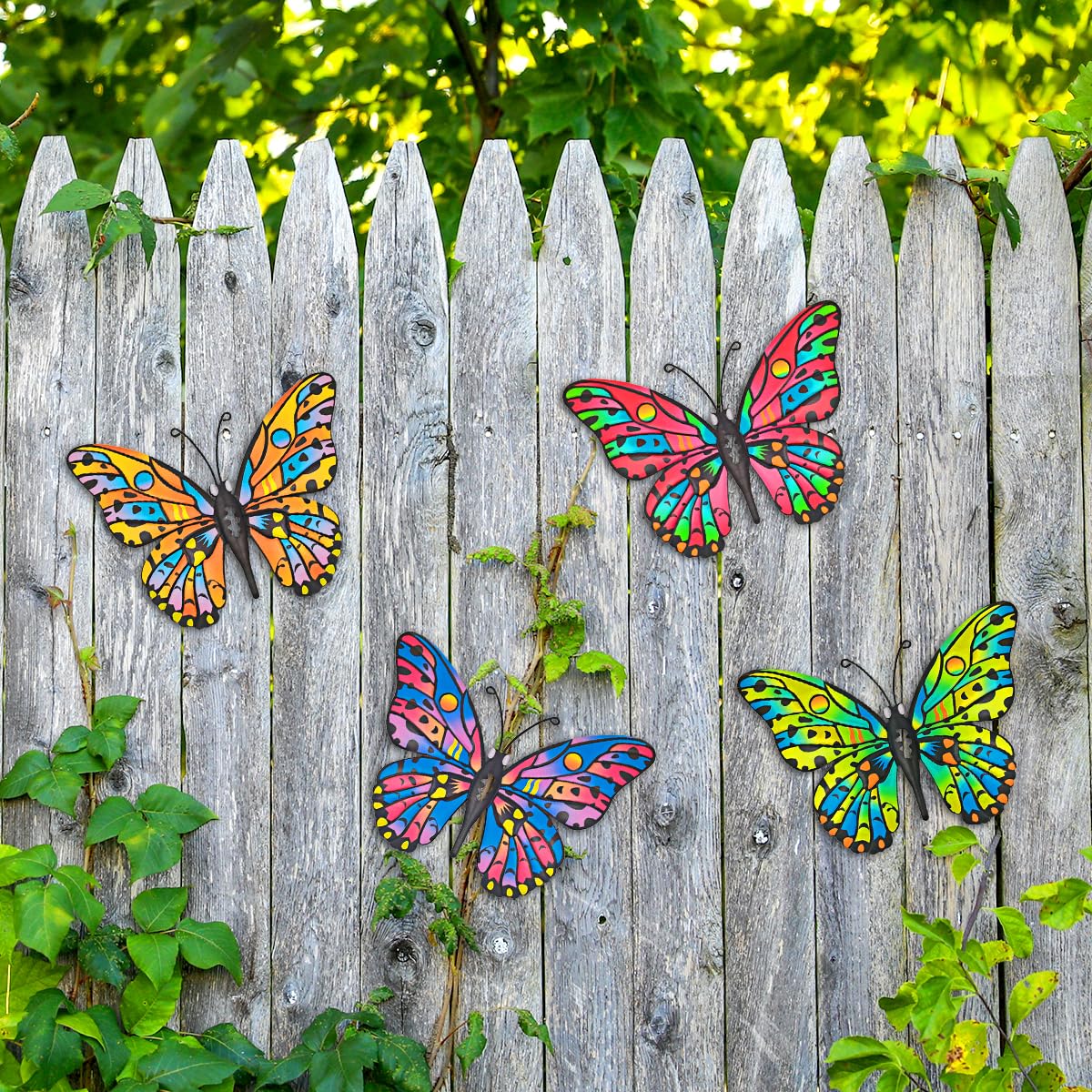 Daogtc bright color metal butterflies decor designed for yard or fence accents.