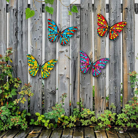 Daogtc metal butterfly wall decor 4-pack back view, rust-resistant finish for garden fences