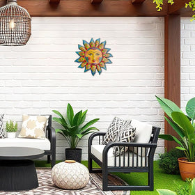 Daogtc metal sun face detail enhances entryways or patios.