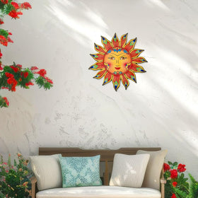 Daogtc sun face iron wall art brightens outdoor patios and fences.