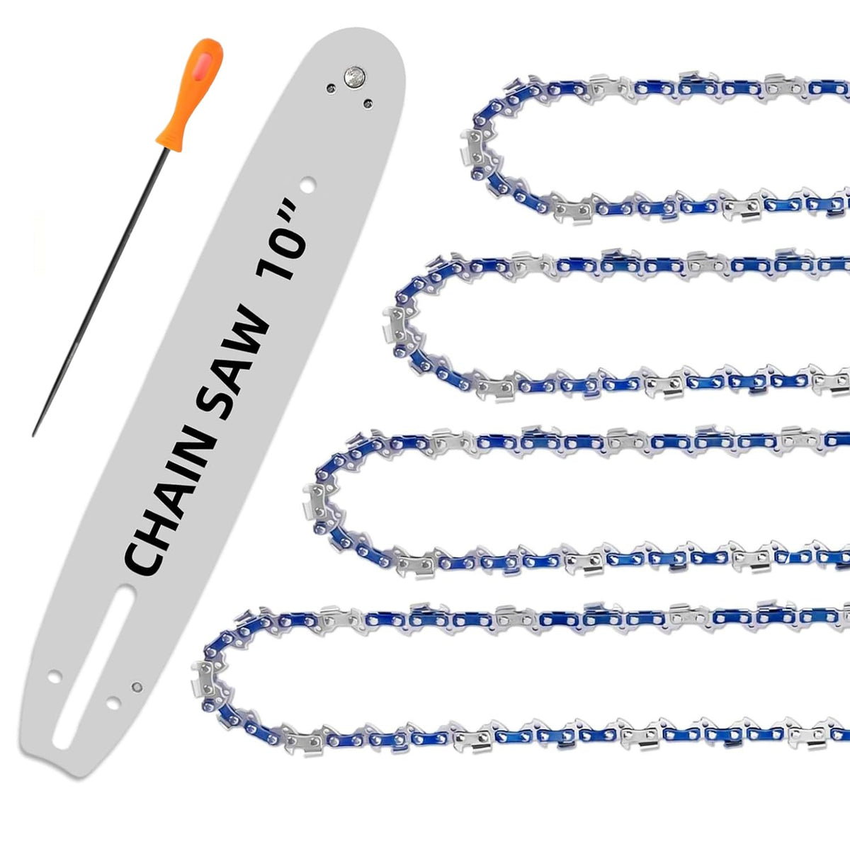 DAOLONG 10-inch bar and chain kit enables smooth pruning cuts.