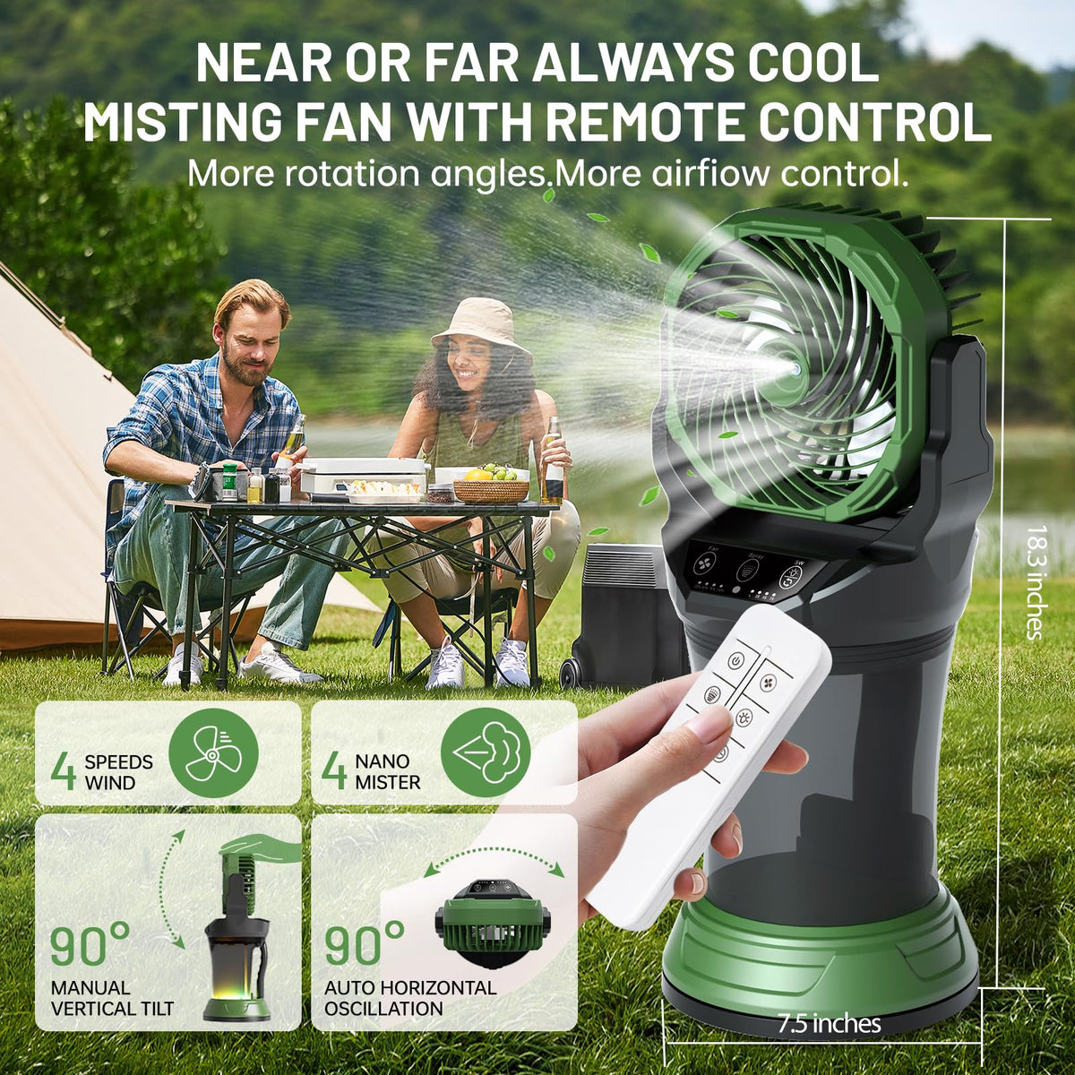 Daonlc misting fan with four speeds for customizable airflow and mist.