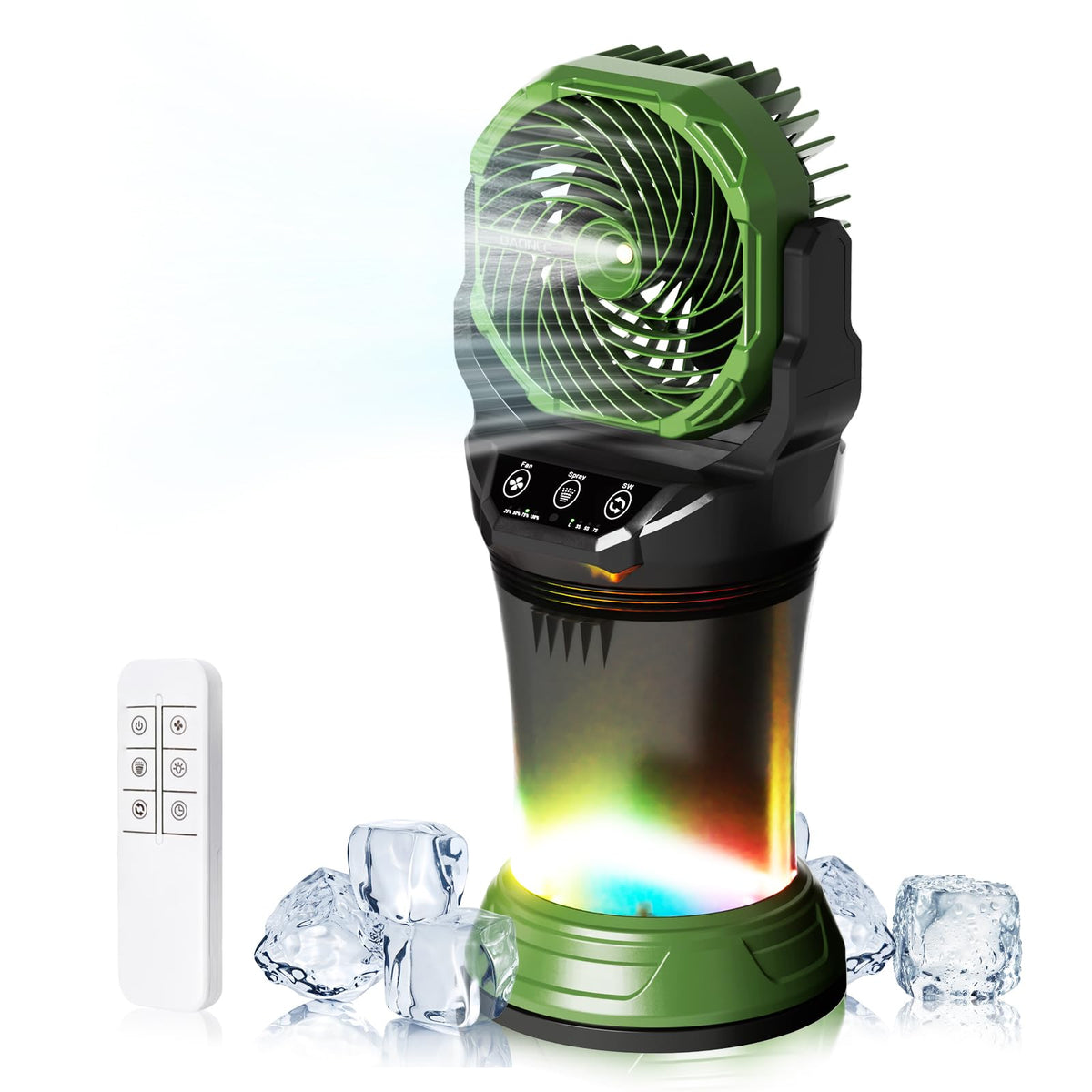 Daonlc portable misting fan with remote control for instant outdoor cooling.