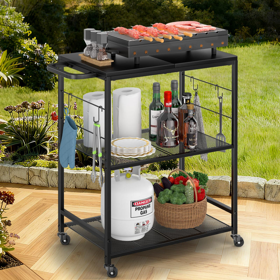 DAOUTIME grill cart with rust-resistant top offering a portable outdoor prep space