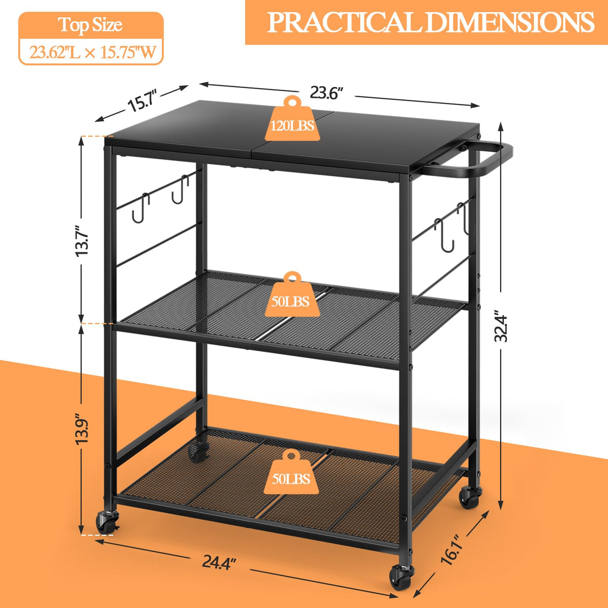 DAOUTIME outdoor kitchen cart doubles as storage for tools and dinnerware