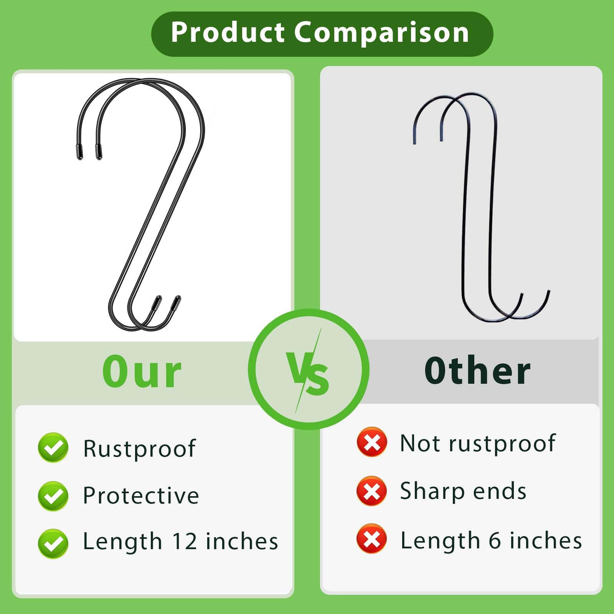 Dapute 12-inch S-hook used to hang a bird feeder outdoors.