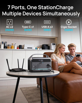 DARAN Neo300L with dual AC outlets and USB ports for multi-device charging.