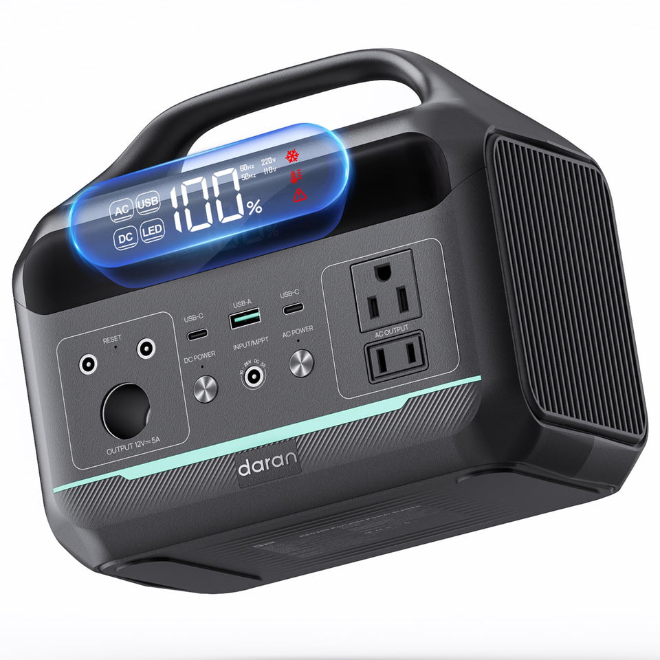 DaranEner portable power station 300W front view powering devices on the go.