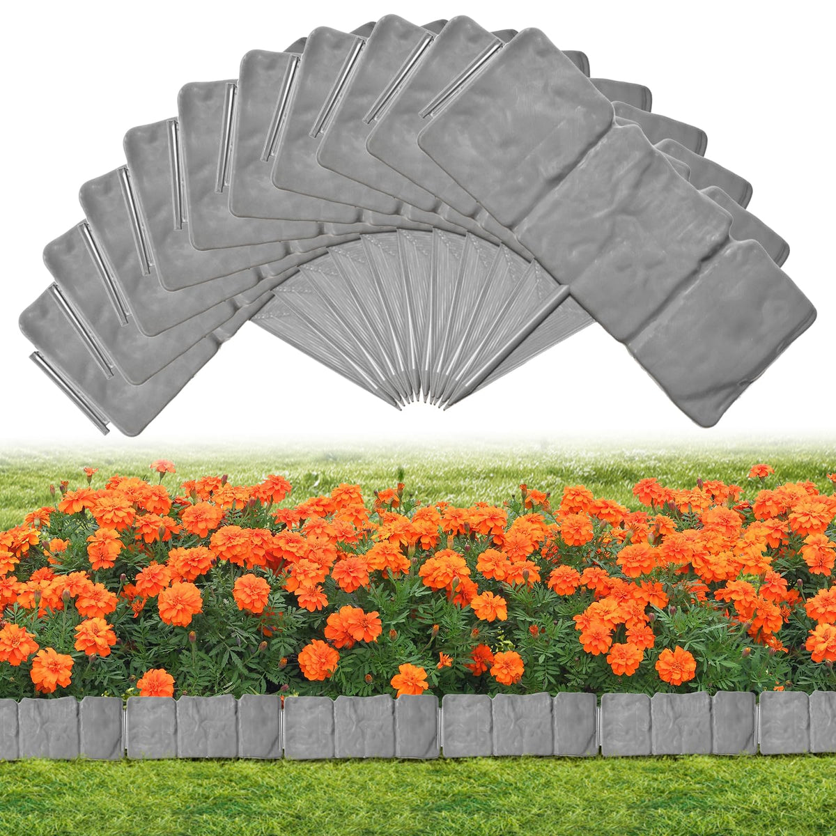 DARFULA garden edging gray interlocking pieces define borders with a stone-like look