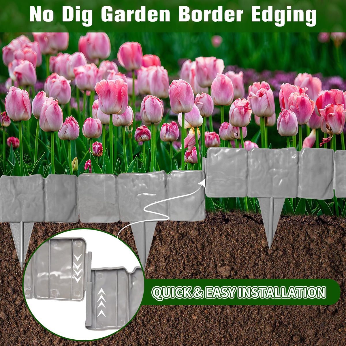 DARFULA gray stone-effect fence protects flower beds from trampling while looking elegant