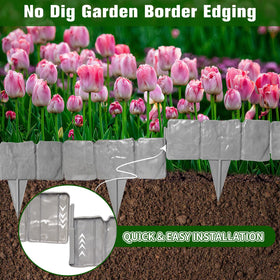 DARFULA gray stone-effect fence protects flower beds from trampling while looking elegant