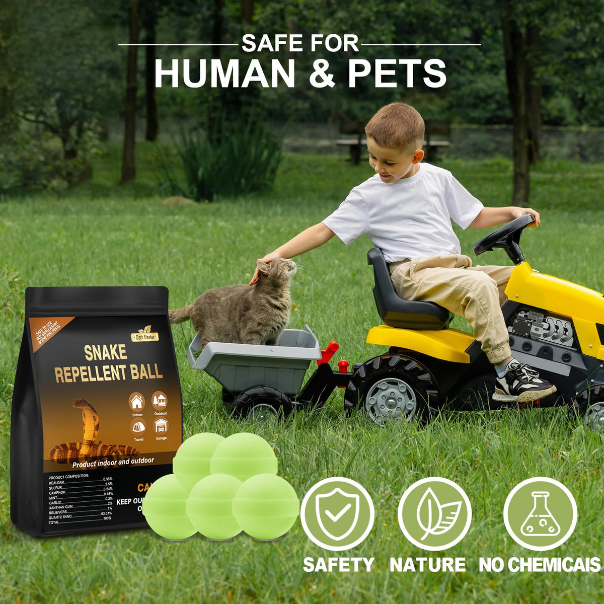 Dark Master packaging highlights natural essential oils for safe outdoor use