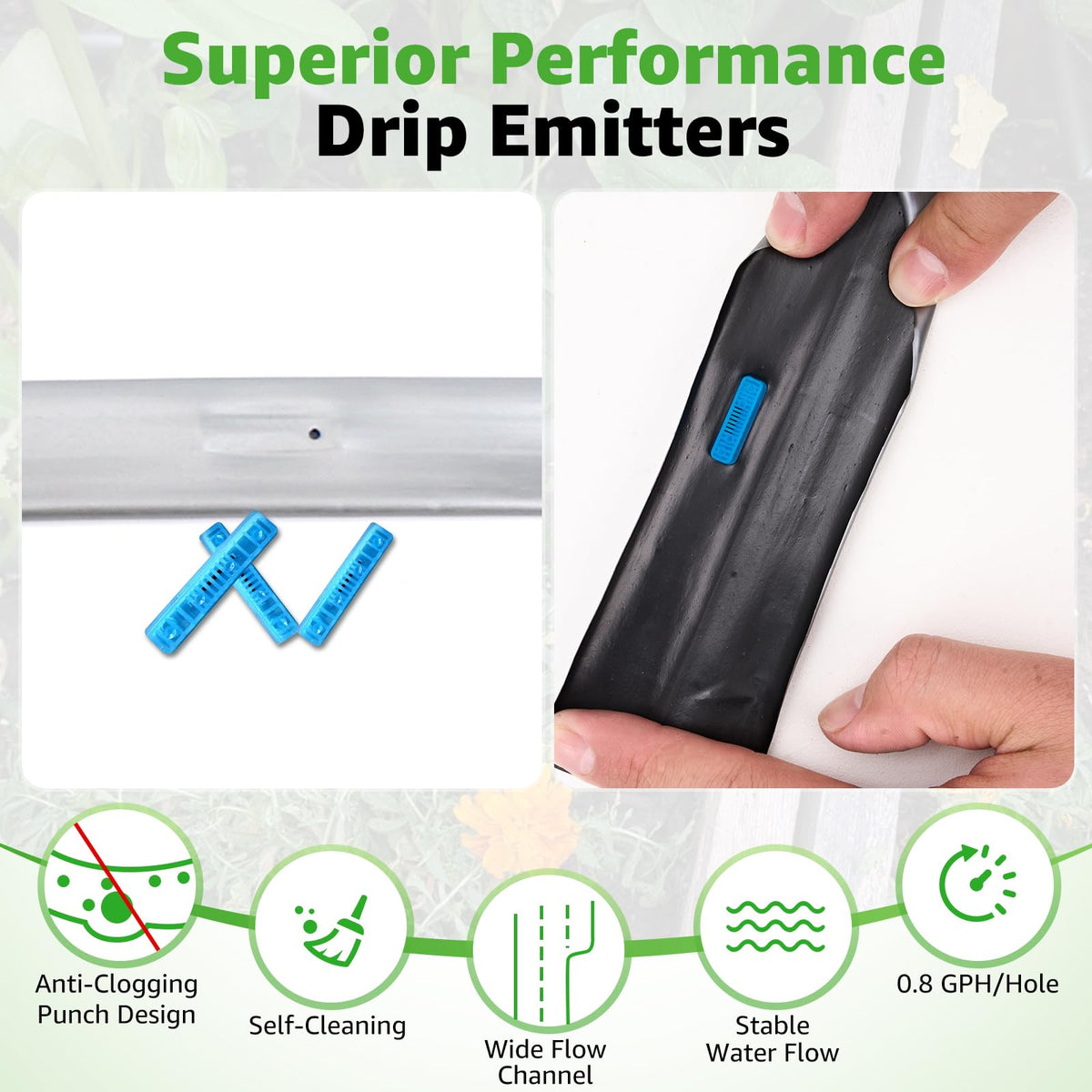 DarkTank 6-inch emitter spacing enables even watering across beds.