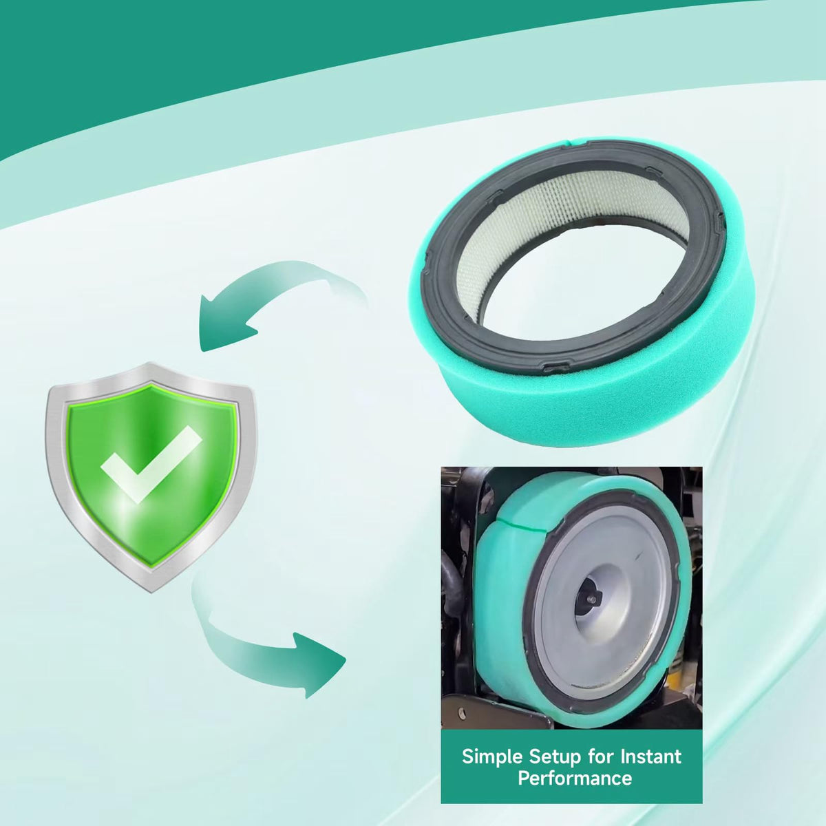 DASARYA air filter installed on a Deere mower, illustrating easy fitment.