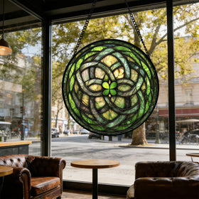DASTOLL abstract green clover sun catcher enriches windows and porches.