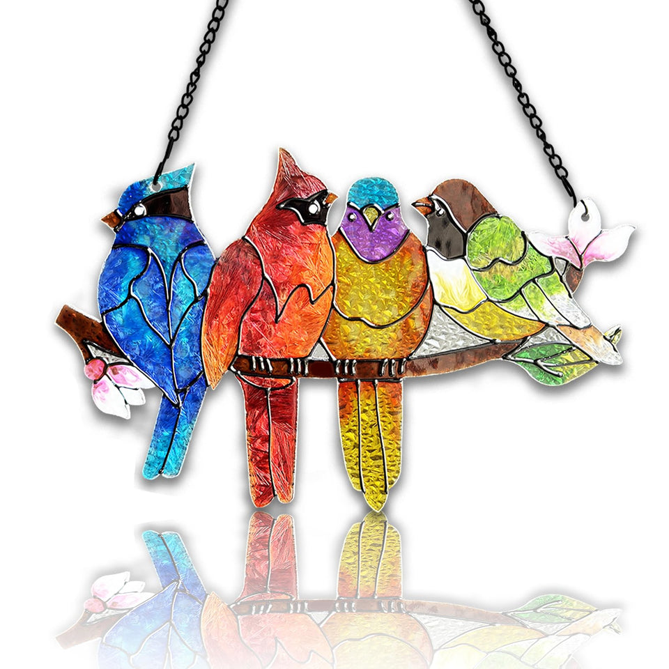 DASTOLL birds on a branch suncatcher window adds color when sunlight streams in.