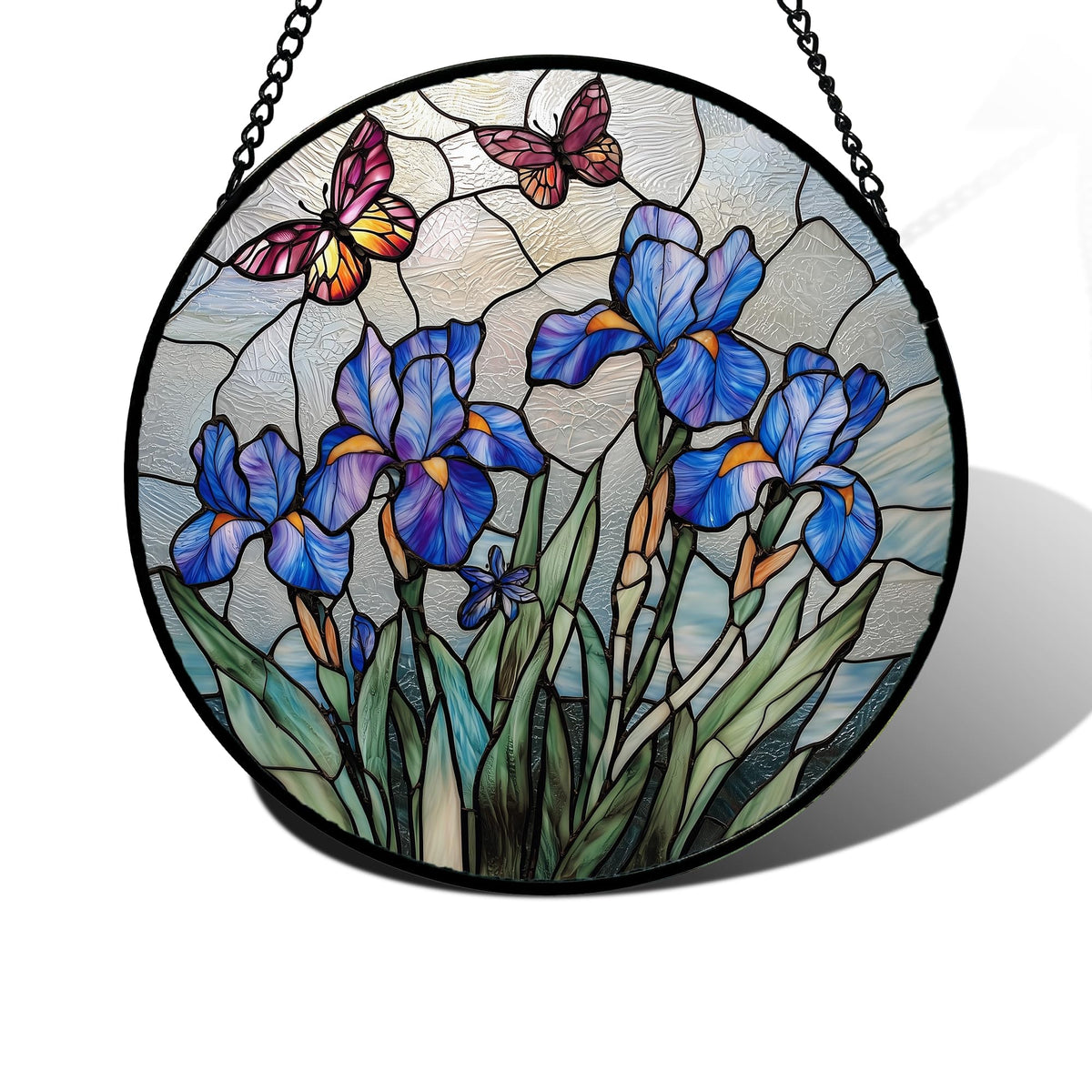 DASTOLL blue iris butterfly suncatcher brightens a window