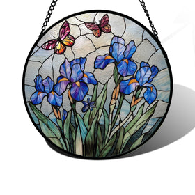 DASTOLL blue iris butterfly suncatcher brightens a window