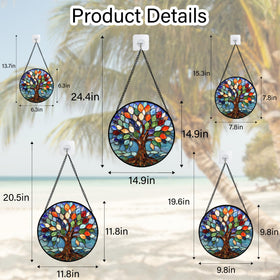 DASTOLL blue Tree of Life suncatcher shimmering in bright sunlight