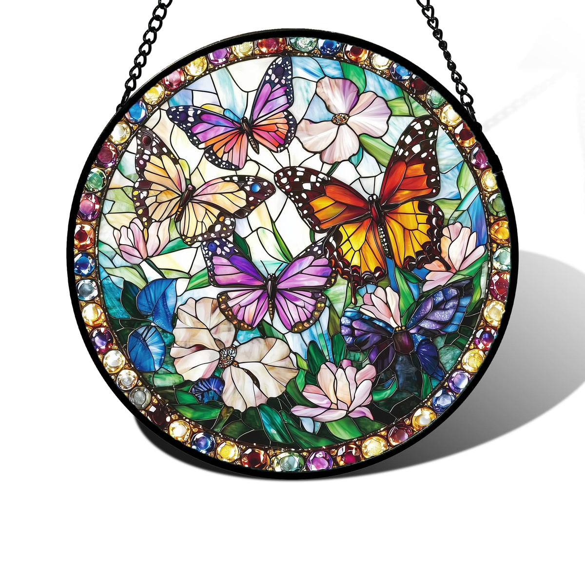 DASTOLL butterfly suncatcher in stained glass adds vibrant light to windows