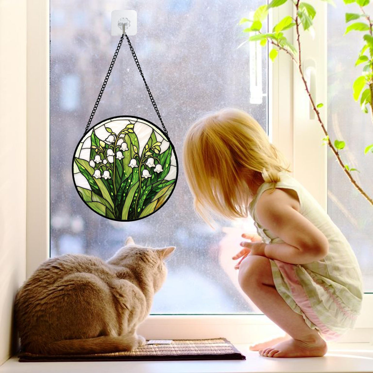 DASTOLL colorful glass panel with green plants adds lively light to any room.