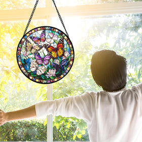 DASTOLL colorful stained glass panel adds butterfly charm to doors or walls.