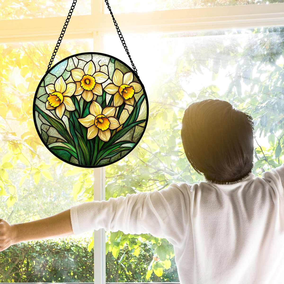 DASTOLL daffodil diamond glass sun catcher on window