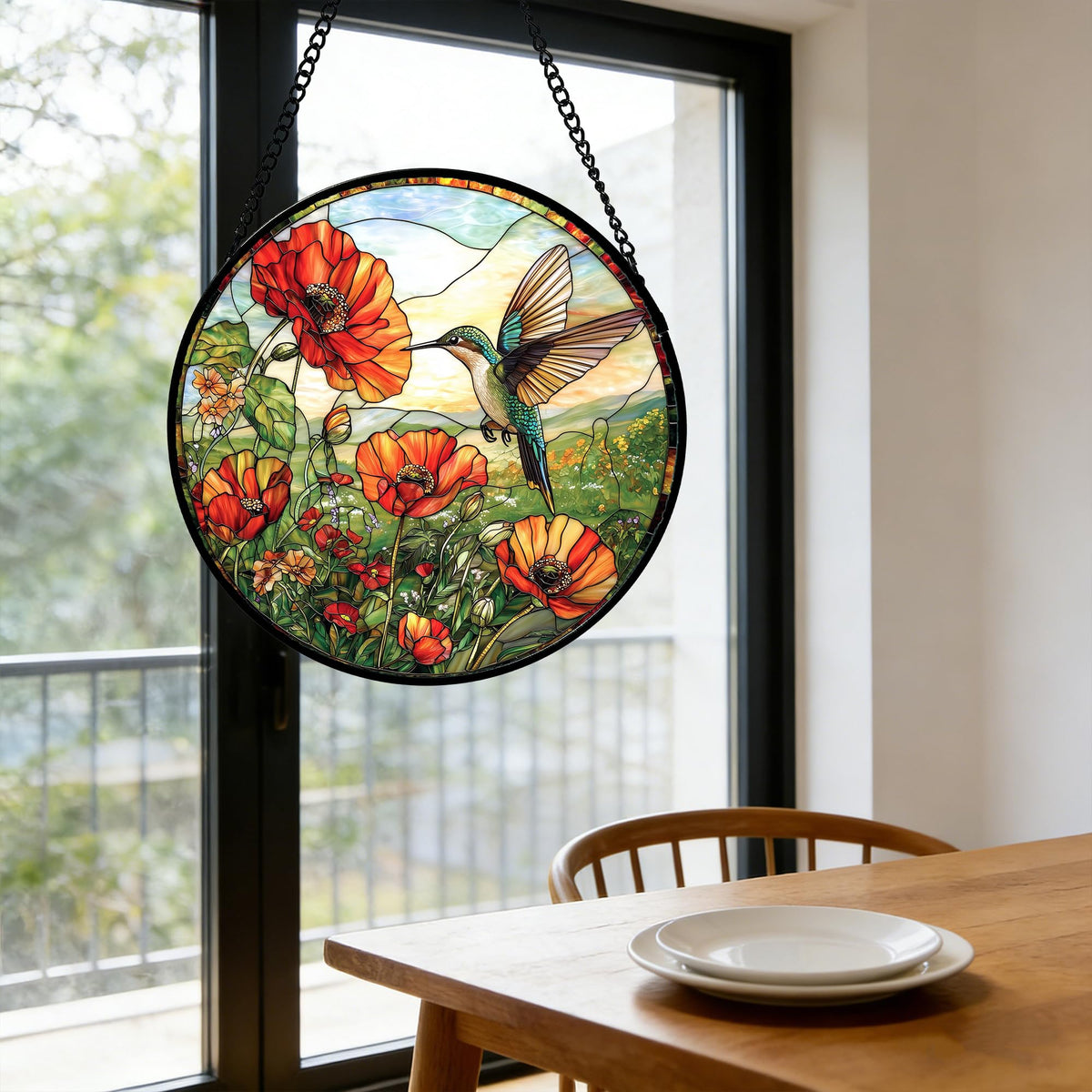 DASTOLL hand-painted hummingbird suncatcher with one side painted and frosted reverse