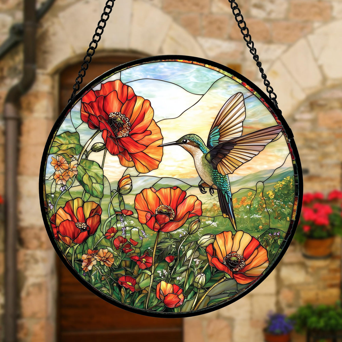DASTOLL hummingbirds orange flowers suncatcher enhances room ambiance with natural light