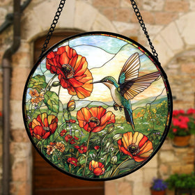 DASTOLL hummingbirds orange flowers suncatcher enhances room ambiance with natural light