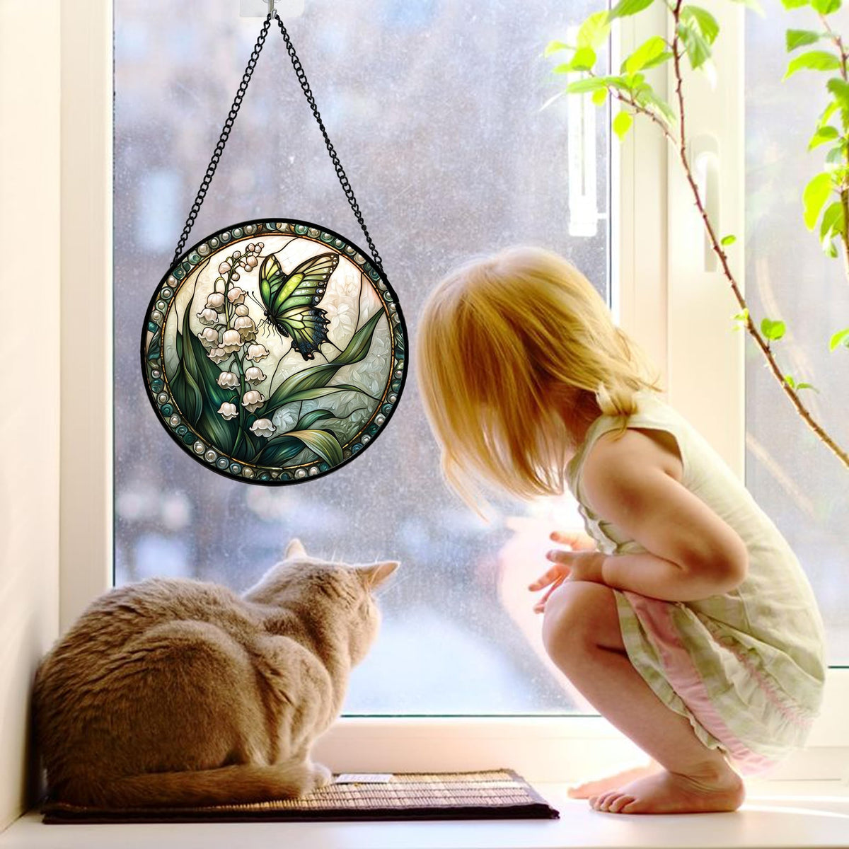 DASTOLL Lily of the Valley butterfly suncatcher brightens doors with cheerful light