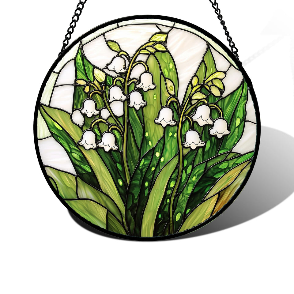 DASTOLL Lily of the Valley stained glass panel brightens rooms with vibrant color and natural light