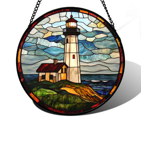 DASTOLL Ocean Lighthouse sun catcher window brightens mornings with blue-green glass.
