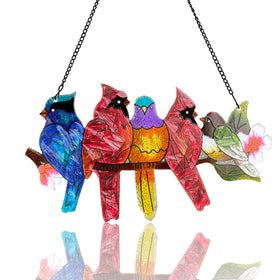 DASTOLL stained glass birds on branch brighten windows with vibrant color.