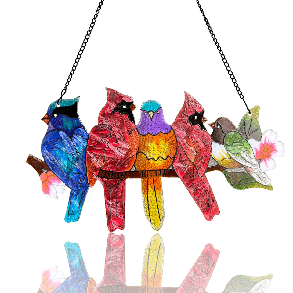 DASTOLL stained glass birds on branch brighten windows with vibrant color.