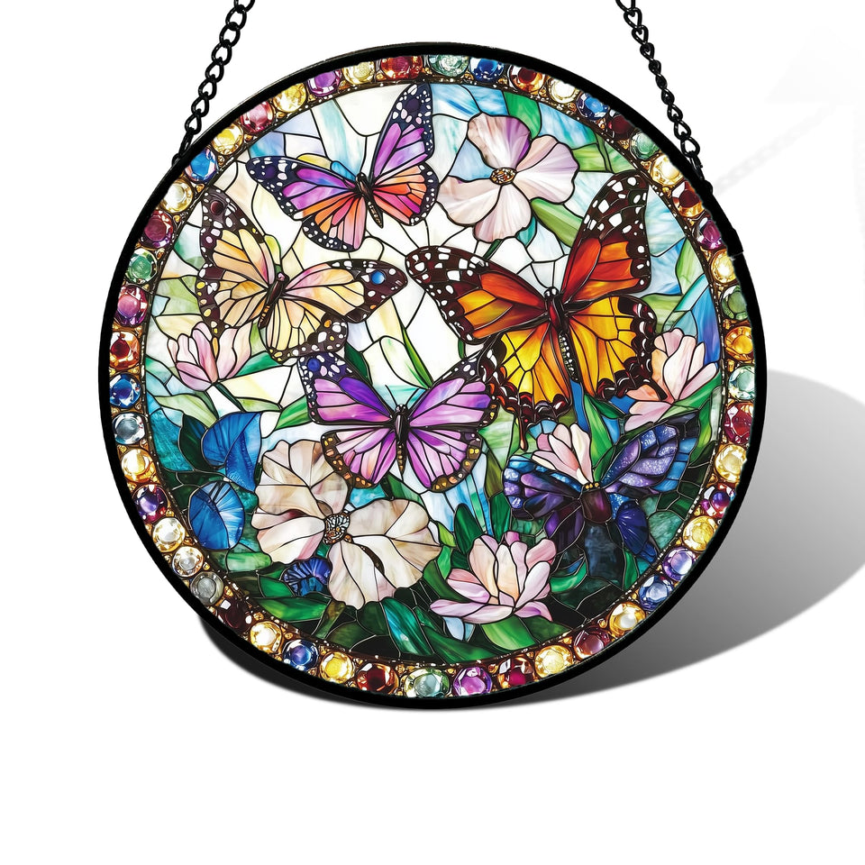 DASTOLL stained glass butterfly suncatcher brightens windows with vivid color.